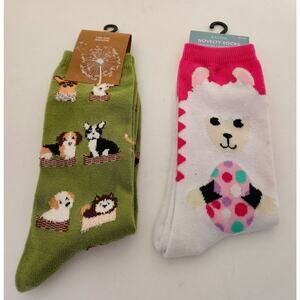 NOVELTY SOCKS-Dogs-Bunny-Green-White-Whimsical-Fun Socks-Regular Size